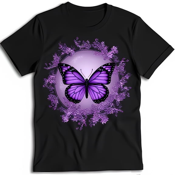 Stylish Black T-Shirt with Striking Butterfly Graphic & Floral Design