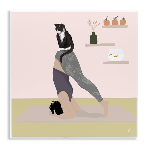 Stupell Industries Downward Cat Yoga Pose People Painting Unframed Art Print Wall Art, 12 x 12