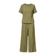 thumbnail image 5 of Cagogo Women Plus Size 2 Piece Outfits Round Neck Short Sleeve Tshirt Wide Leg Pants Casual Summer Cruise Tracksuit Loungewear Set for Travel Beach Vacation, Army Green S, 5 of 8