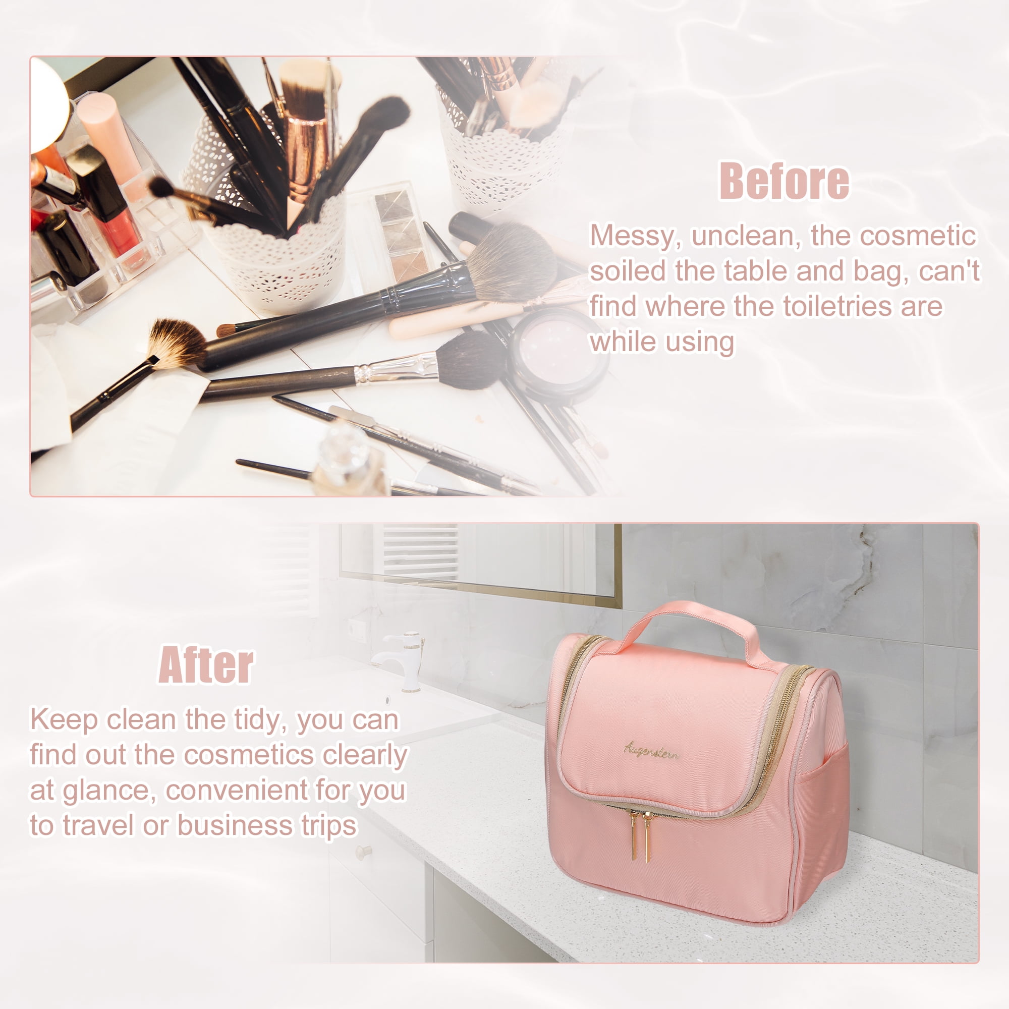 Unique Bargains 1Pc Travel Hanging Storage Cosmetic Bag for Toiletries Accessories Pink