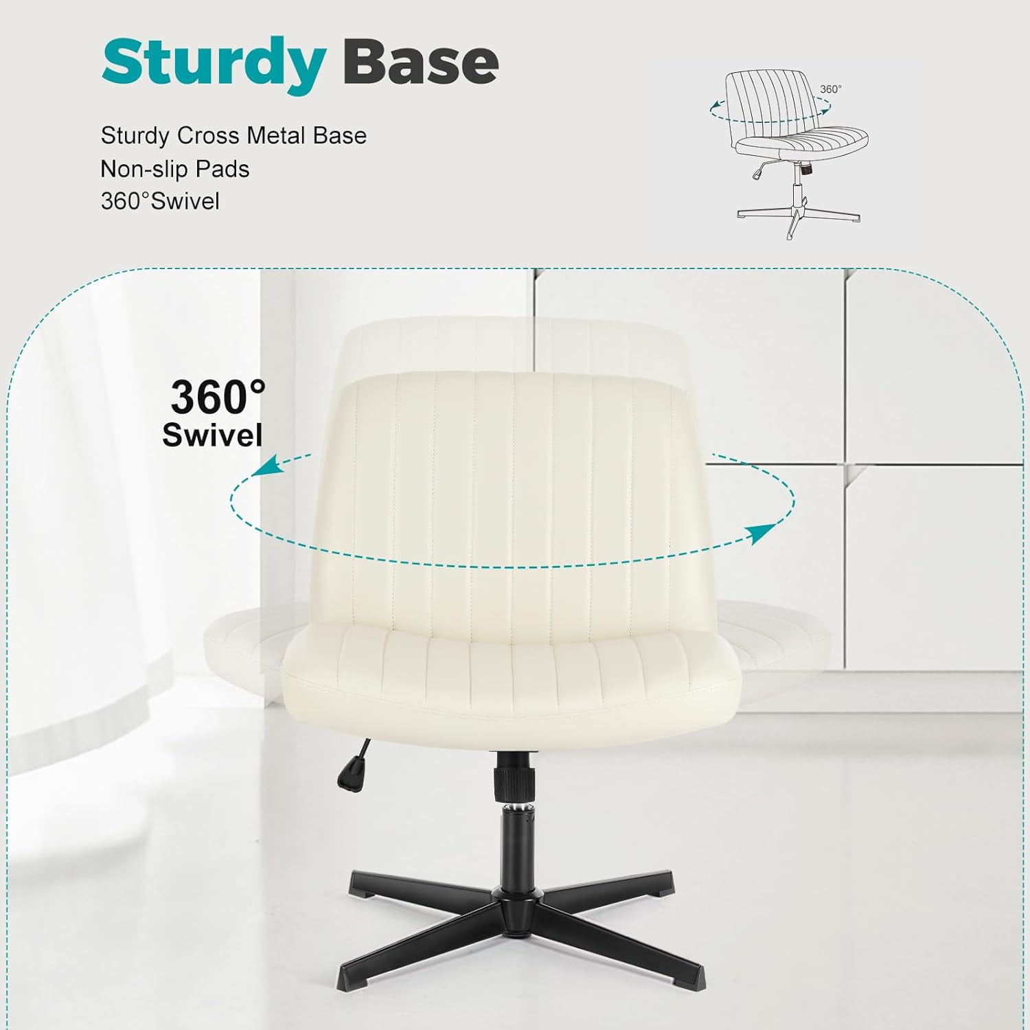 Simenmax Home Office Desk Chair, Mid-Century Inspired Adjustable Swivel Comfy Upholstered,Beige