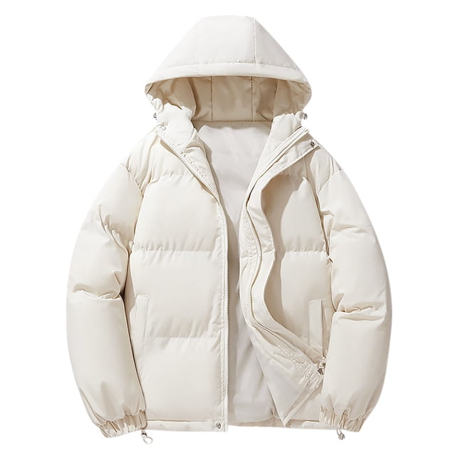Styesk Jackets for Men Zipper Up Warm Jackets Hooded Solid Color Puffer Jacket Outdoor Plus Size Work Coats Casual Comfy Wind Breaker Jackets with Pockets