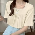 thumbnail image 2 of IROINNID Women's Summer Versatile Minimalist Short Sleeves Casual Tops Square Neck Solid Color Blouse Spring, 2 of 9