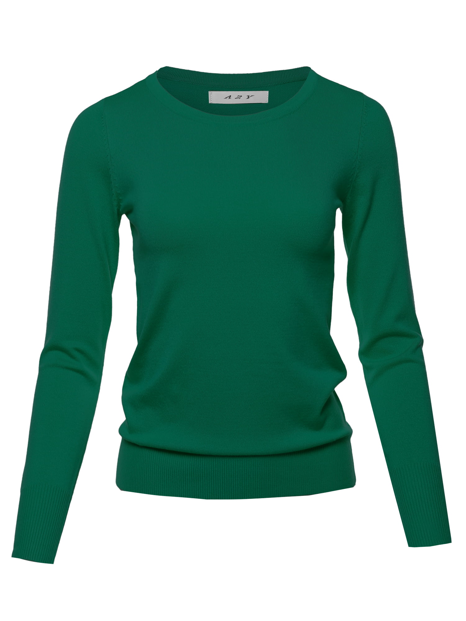 A2Y Women's Fitted Crew Neck Long Sleeve Pullover Classic Sweater Green ...
