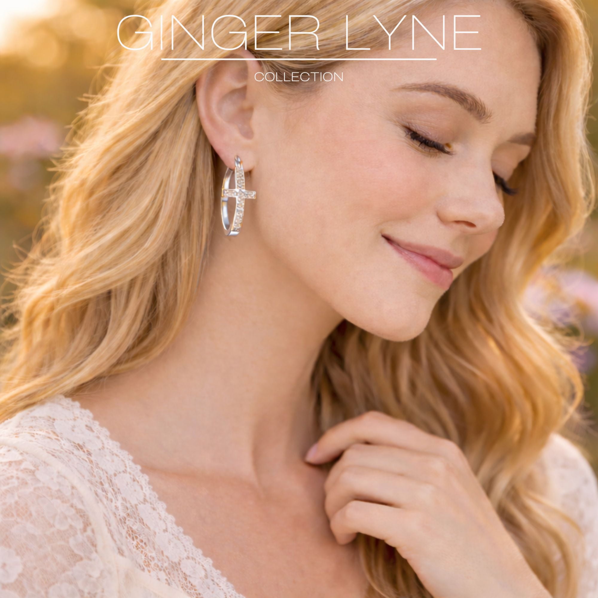 Cross Hoop Earrings for Women Cubic Zirconia Ginger Lyne Collection