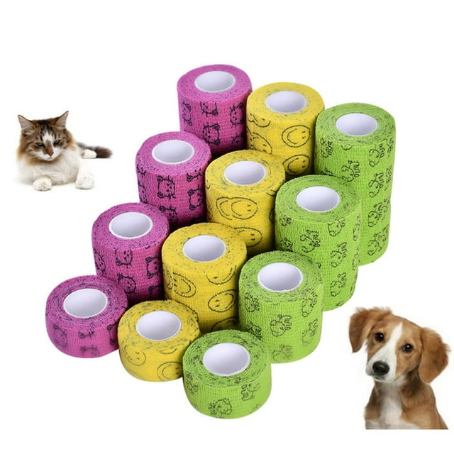 OUSITAID Pet Cat Cohesive Bandage Breathable High Elasticity Self-adhesive Leg Cover Protector Strap with Pattern