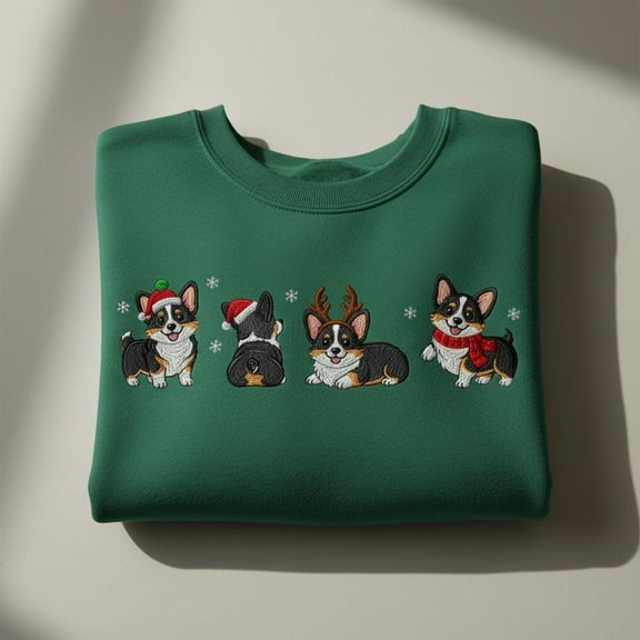 Christmas Welsh Corgi Embroidered Sweatshirt, Corgi Christmas Crewneck, Holiday Dog Lovers Shirt, Pet Xmas Gift, Corgi Mom Hoodie