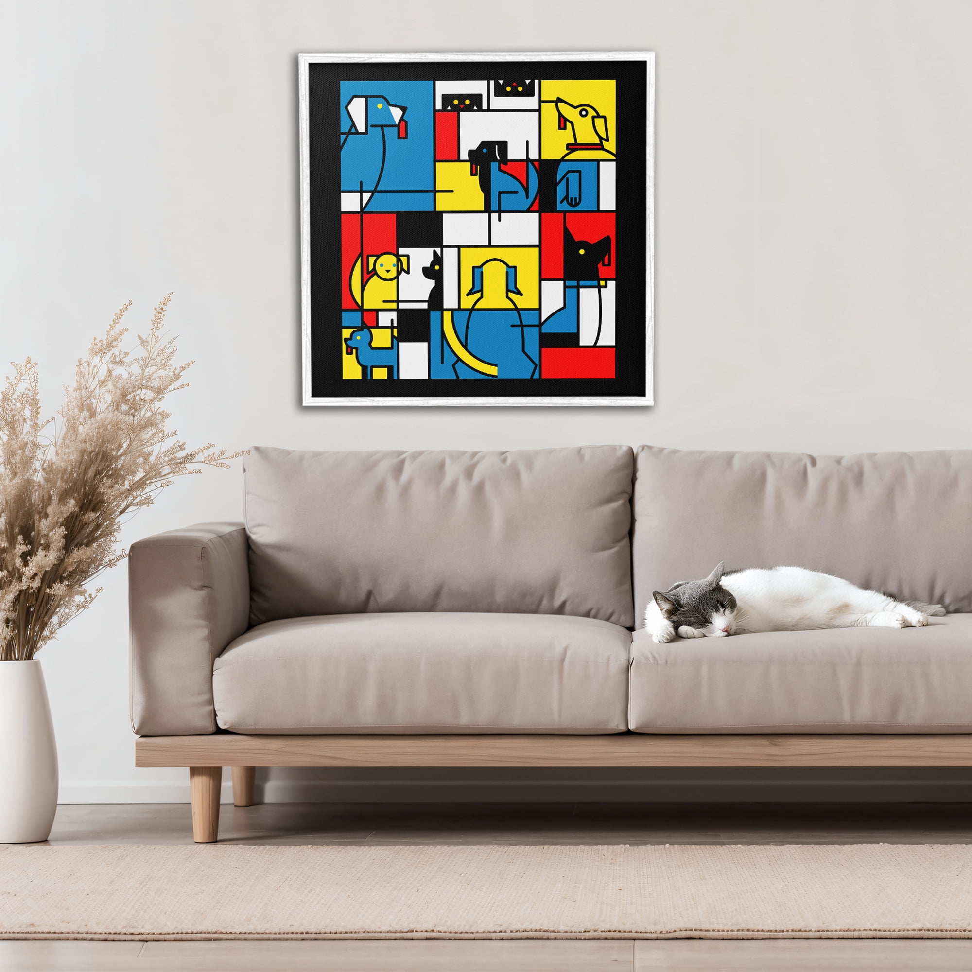 Stupell Industries Color Block Dogs Abstract White Framed Giclee Art, design by Tobe Fonseca