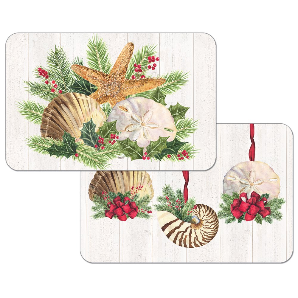 WipeClean Reversible Holiday Placemats, Christmas by The Sea, Set of 2