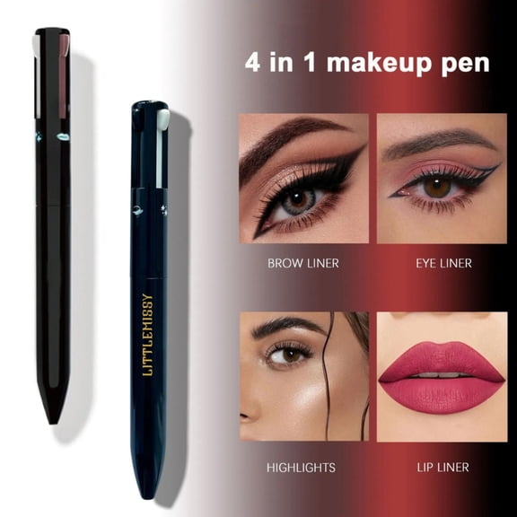 4-in-1 Waterproof Makeup Pen: Eyeliner, Lip Liner, Brow Pencil, and Highlighter – High-Pigment, Retractable, Smudge-Proof, and Smooth Application
