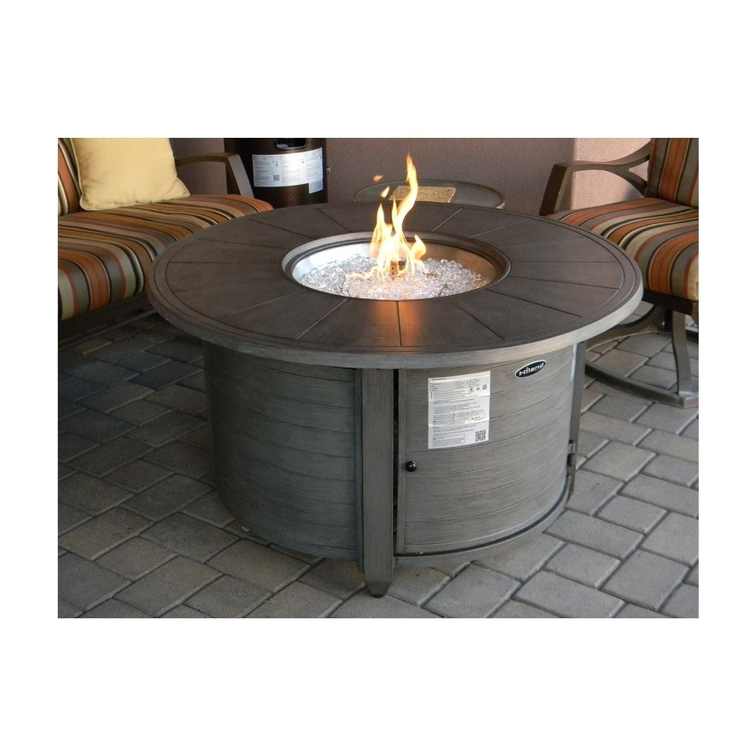 Patio Fire Pit Table - 42,000 BTU Cast Aluminum - Round Design - Fireglass & Hose Included