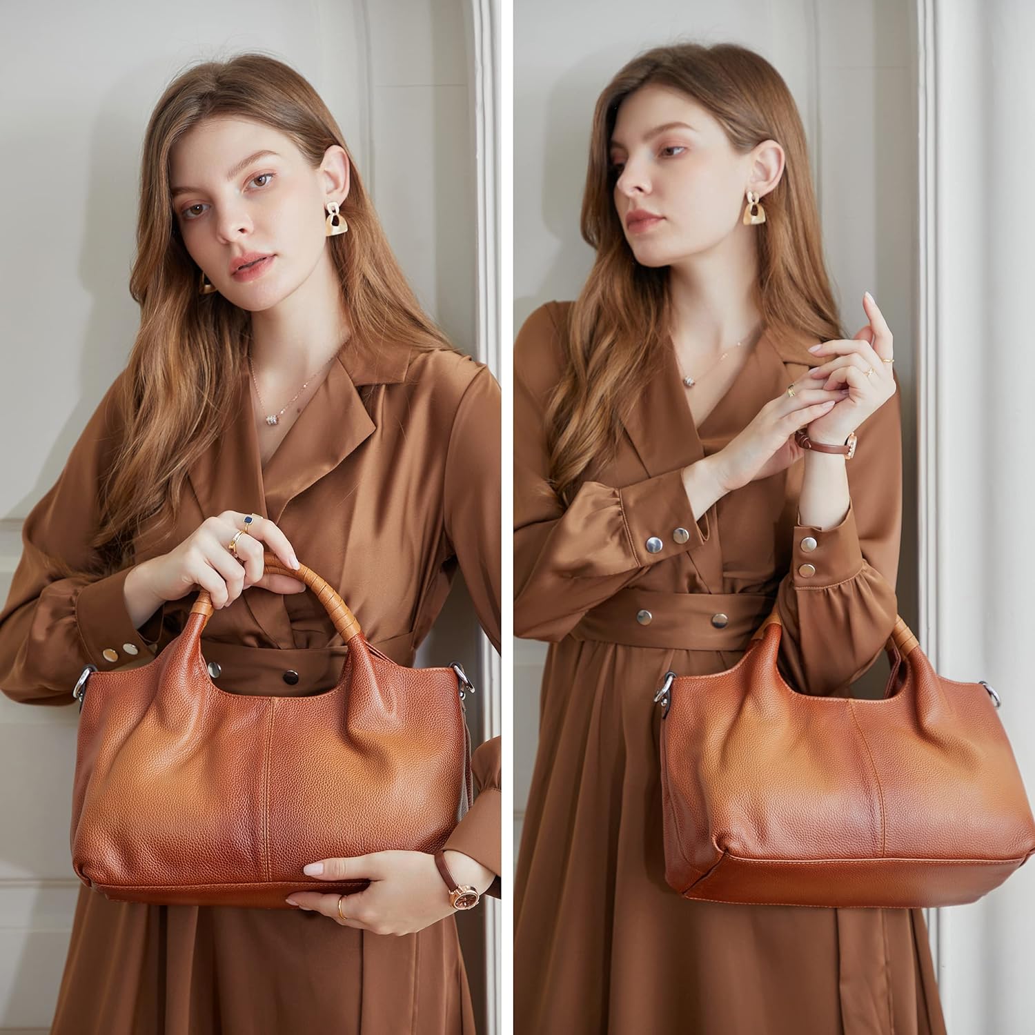 Kwuty Genuine Leather Shoulder Bags Purses and Handbags for Women Satchel Designer Cross Body Hobo Medium Size Tote