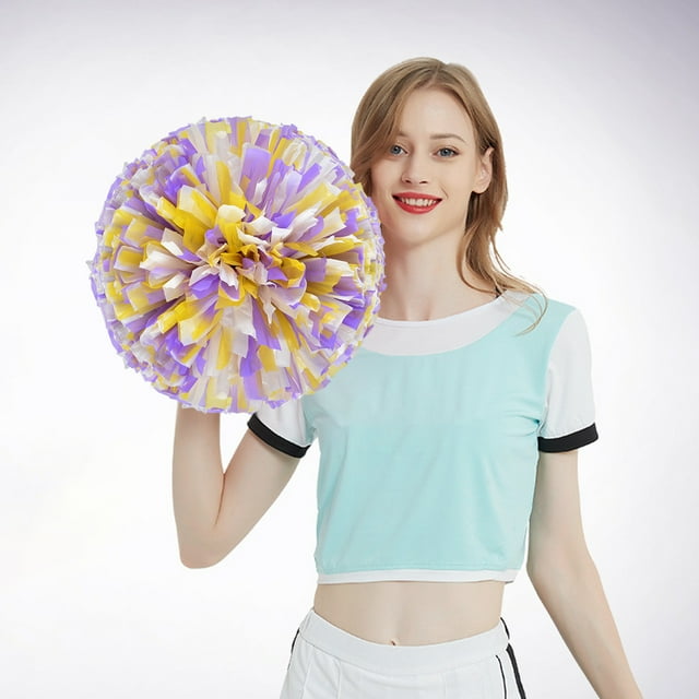 Hbdhejl 2Pcs Cheerleaders Handheld Color Flower Sports Activities Performance Cheering Supplies Round High Density Color Strip Lightweight Double Finger Ring Buckle Design Anti Slip Off
