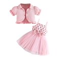 thumbnail image 2 of Piuwrlz Skirt and Jacket Set Girls Mesh Dress Set Short Sleeved Bow-knot Solid Color Printed Skirts Suits Pink Size 9 Months, 2 of 8