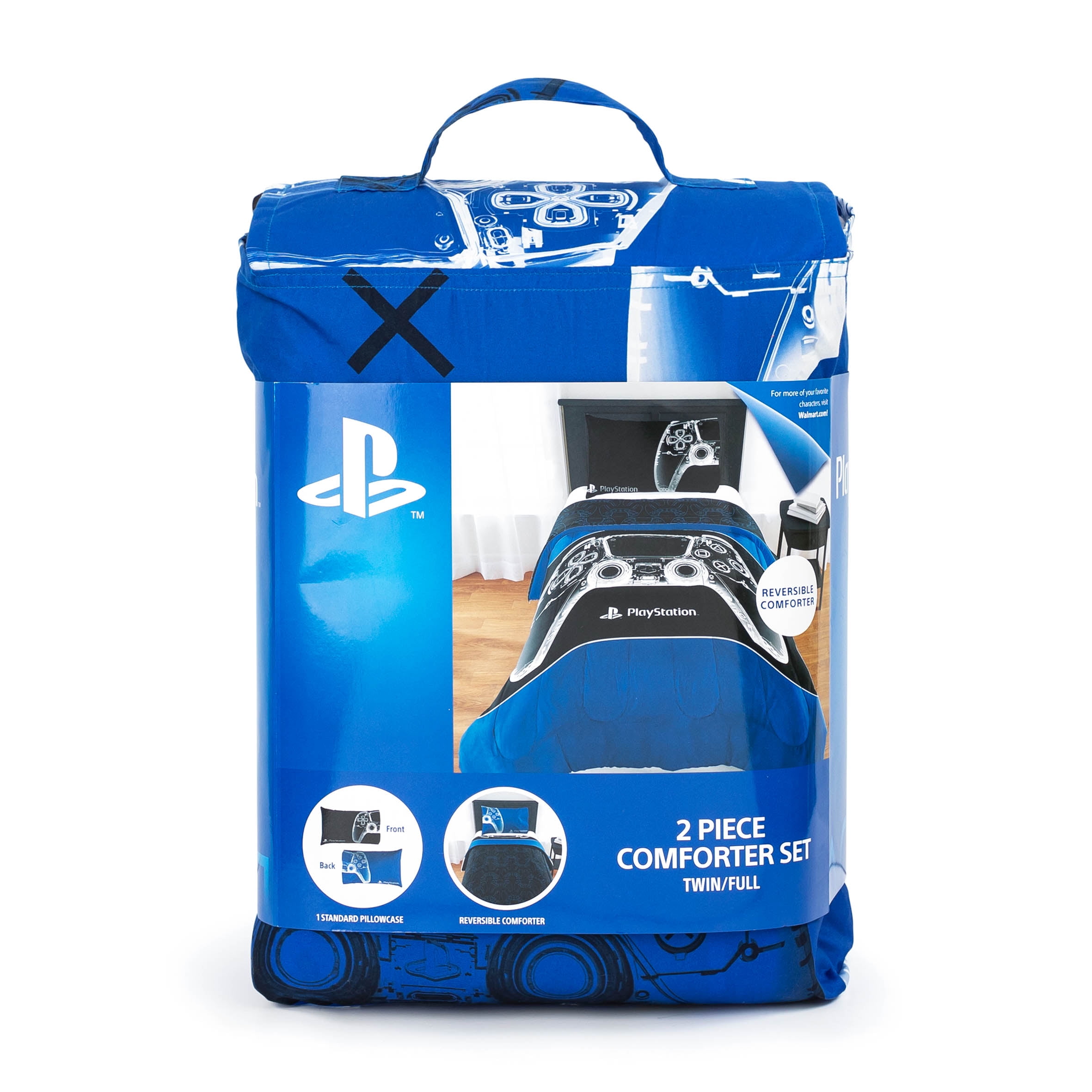 PlayStation X-Ray Kids 2 Piece Blue Reversible Comforter and Pillowcase Set, Twin/Full