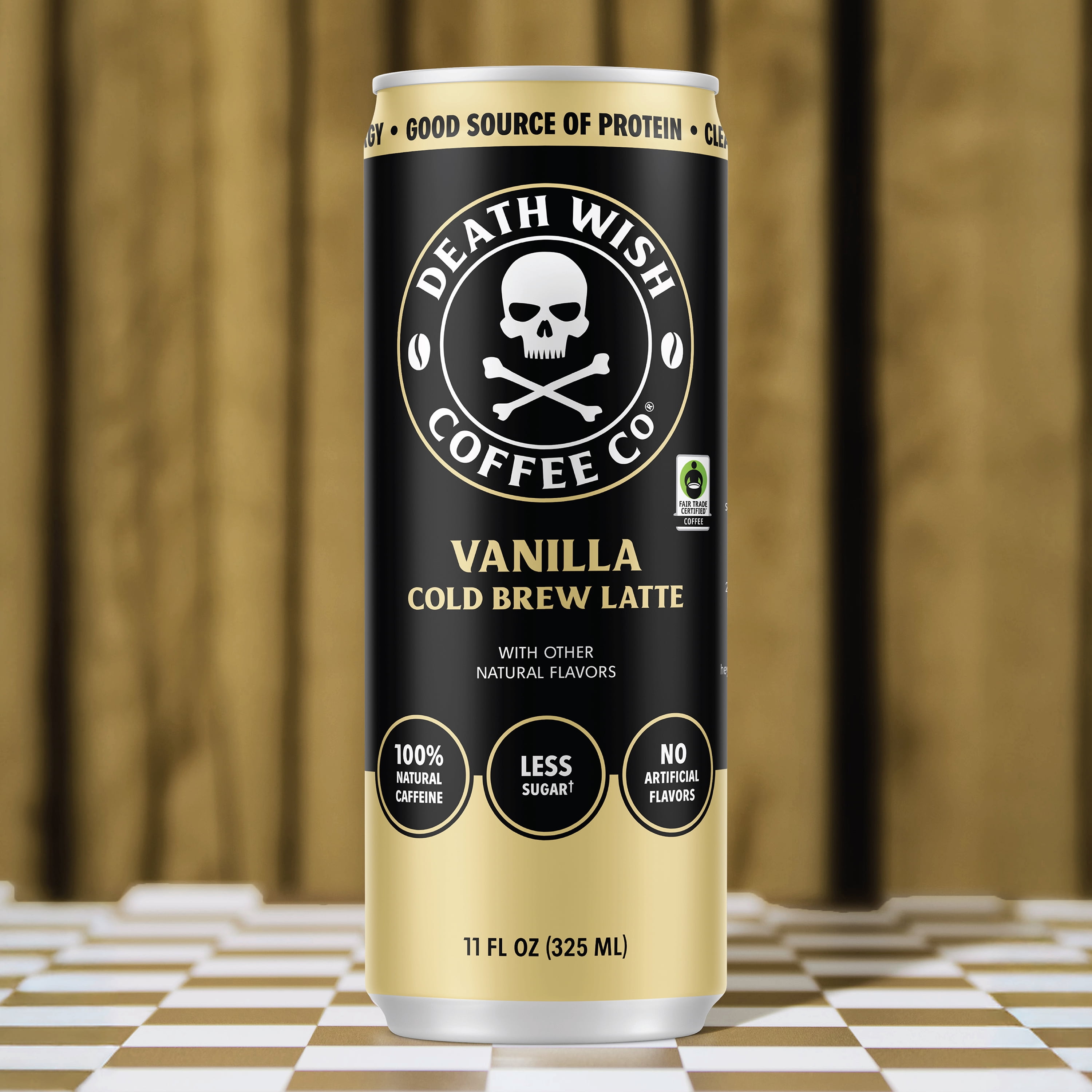 (2 pack) Death Wish Coffee Co., Vanilla Cold Brew Latte, 100% Fair Trade™ Coffee, Natural Flavors, 11 fl oz Can