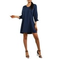 thumbnail image 6 of Gvmfive Women Solid Color Mini Dress V Neck 3/4 Sleeve Casual Loose Dress, 6 of 8