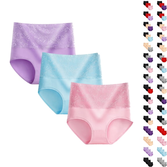 Hrsba 3pc Cotton High Waisted Panties for Women Rose Lace Waist Support Butt Lifting Everyday Briefs