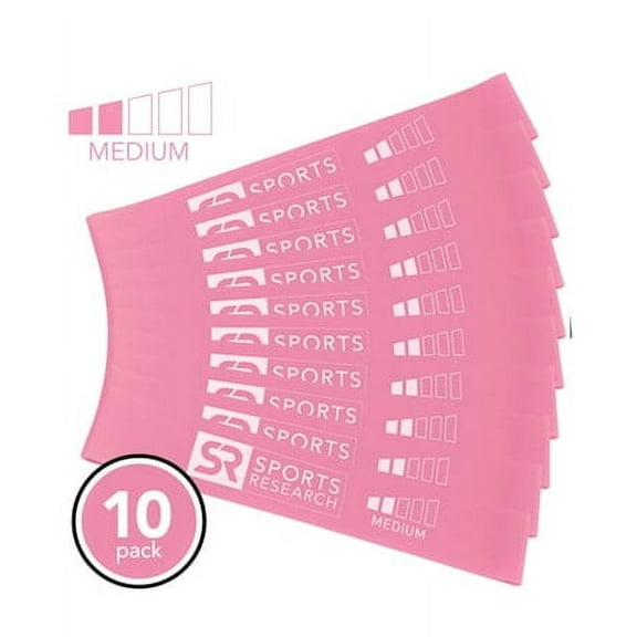 Sports Research Premium Resistance Mini-Loop Bands - 10 Pack (Pink (Medium))