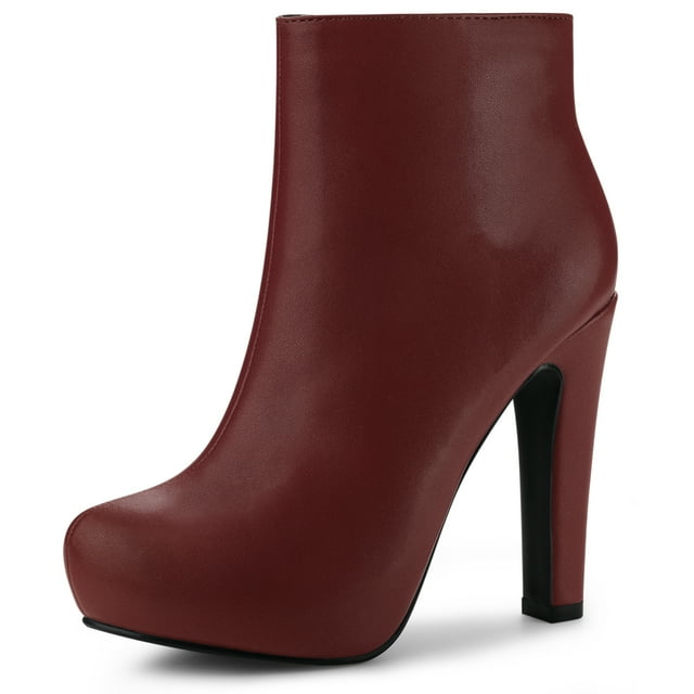 Unique Bargains Bottines à Talon Bloc Plateforme à Bout Rond avec Fermeture Éclair pour Femmes