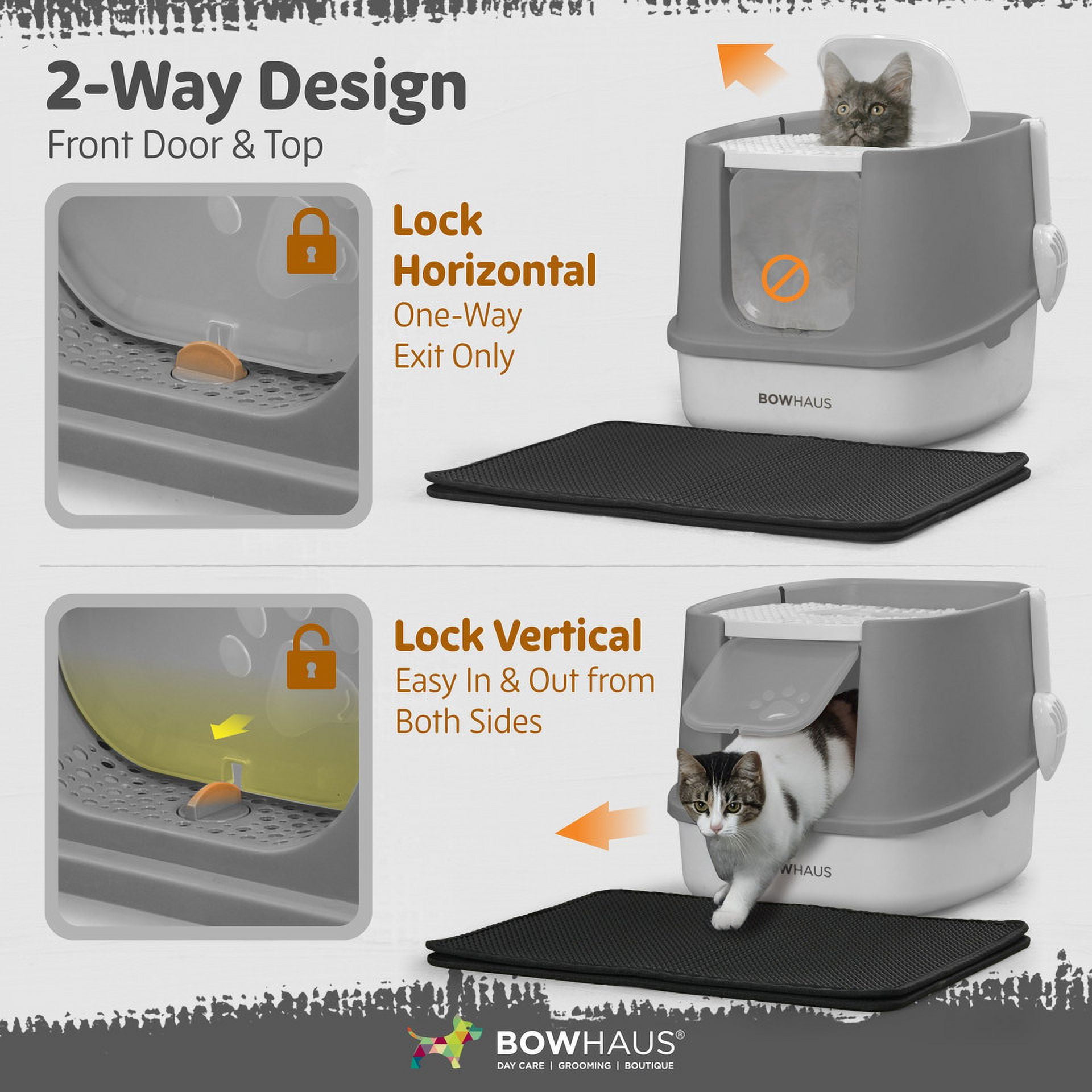 CAPHAUS Fully Enclosed Cat Litter Box with Double Door, Large Space Anti-Splashing Cat Toilet with Scoop, Cat Mat & Odor Fitter, Plastic Cat Litter Box w/ Lid, Lockable Front Door, Beige