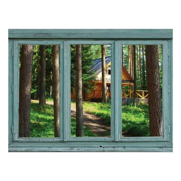 wall26 - Modern Cabin in a Forest Facing The Sun Through The Pine Trees - Wall Mural, Removable Sticker, Home Decor - 24x32 inches