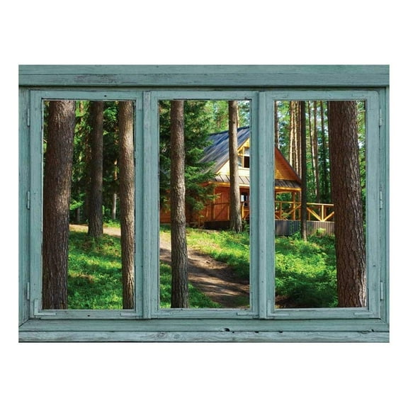 wall26 - Modern Cabin in a Forest Facing The Sun Through The Pine Trees - Wall Mural, Removable Sticker, Home Decor - 24x32 inches