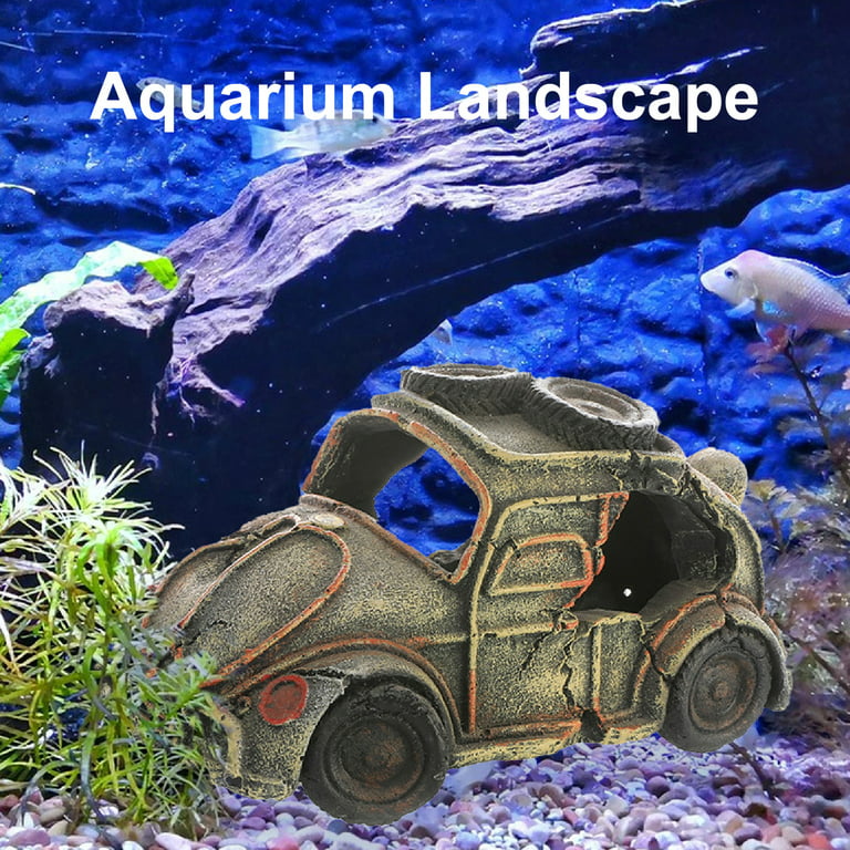 Anvazise Aquarium Landscape Realistic Appearance Hideout Decor Resin Broken  Car Aquarium Hiding Cave Fish Tank Accessories 