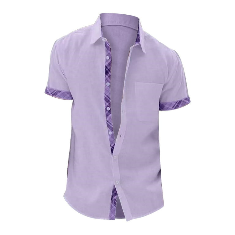 Purple Men'S Casual Button-Down Shirts, Dress Shirt for Men, Short