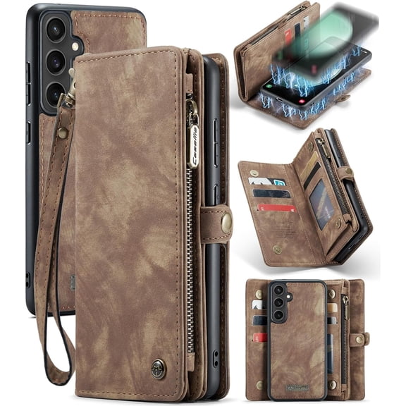 For Samsung Galaxy S23 FE Wallet Case,Zipper Folio Leather Case Wallet with Card Holder Strap Wristlet Detachable Magnetic Protective Back Case for Samsung Galaxy S23 FE 5G 6.4 Inch