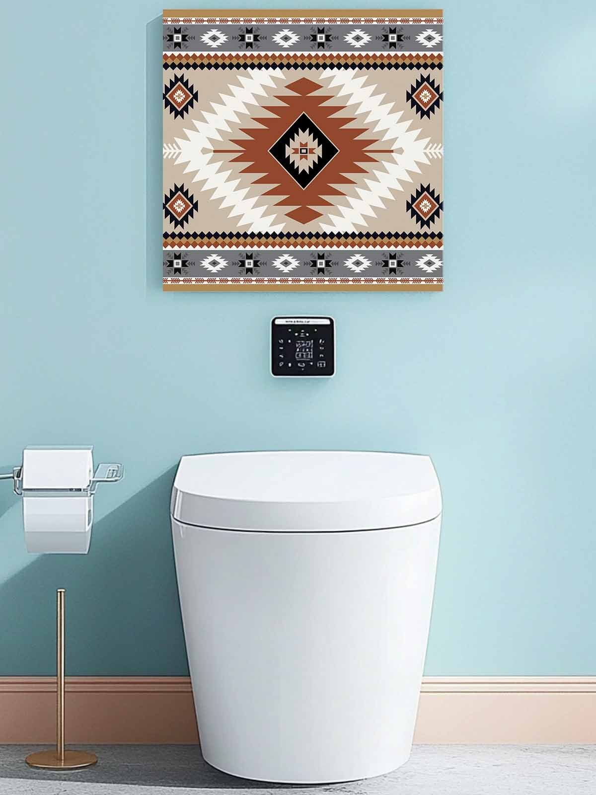 Aztec Southwestern Canvas Wall Art, Ethnic Tribal Style Geometric Orange Khaki Framed Wall Decor Modern Artwork Prints Painting for Living Room, Bedroom, Kitchen & Cafe Decor 20x20 Inch
