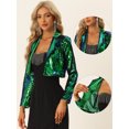 thumbnail image 2 of Blazer con Parte Delantera Abierta para Mujer con Solapa con Muescas, Manga Larga, Chaqueta de Lentejuelas Brillantes Verde XL, 2 of 6