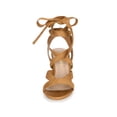 thumbnail image 2 of BLISSFUL STEP Women's Open Toe Crisscross Lace Up Block Heel Sandals Brown 6, 2 of 8