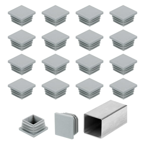 Uxcell 1 3/16" (30mm) Square Tubing End Caps, 32 Pcs Plastic Hole Plugs Insert End Cap for Metal Tubing, Grey