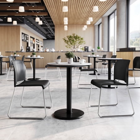 Flash Furniture Black Office Reception Stack Chair with Contoured Backrest and Chrome Sled Base