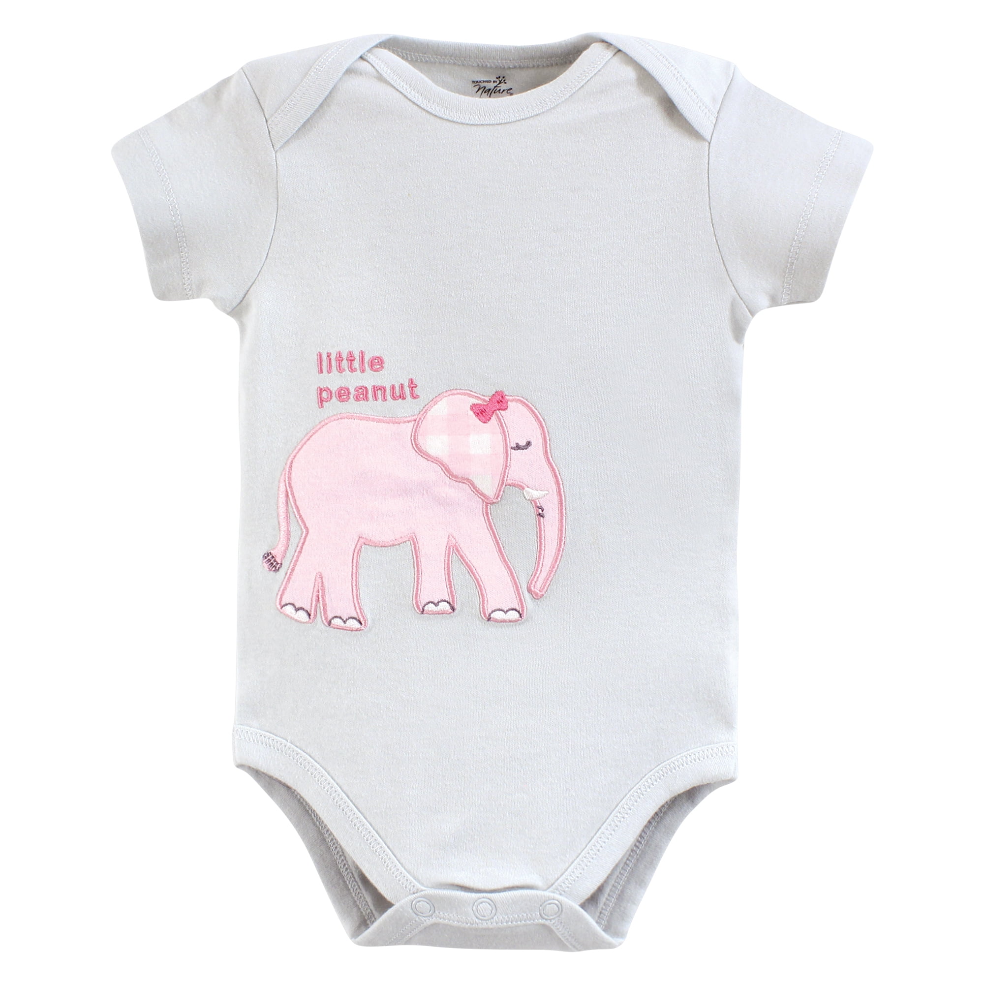 Touched by Nature Unisex Baby Organic Cotton Bodysuits, Pink Peanut, 9-12 Months