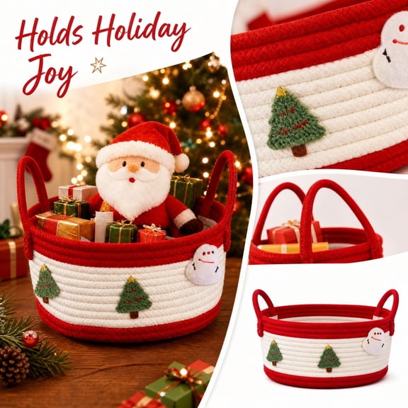 Christmas Baskets for Gifts Empty to Fill ,Small Woven Basket with Gift Bag Bow Christmas Empty Gift Basket with Handle Xmas Holiday Gifts Storage Baskets Decorations