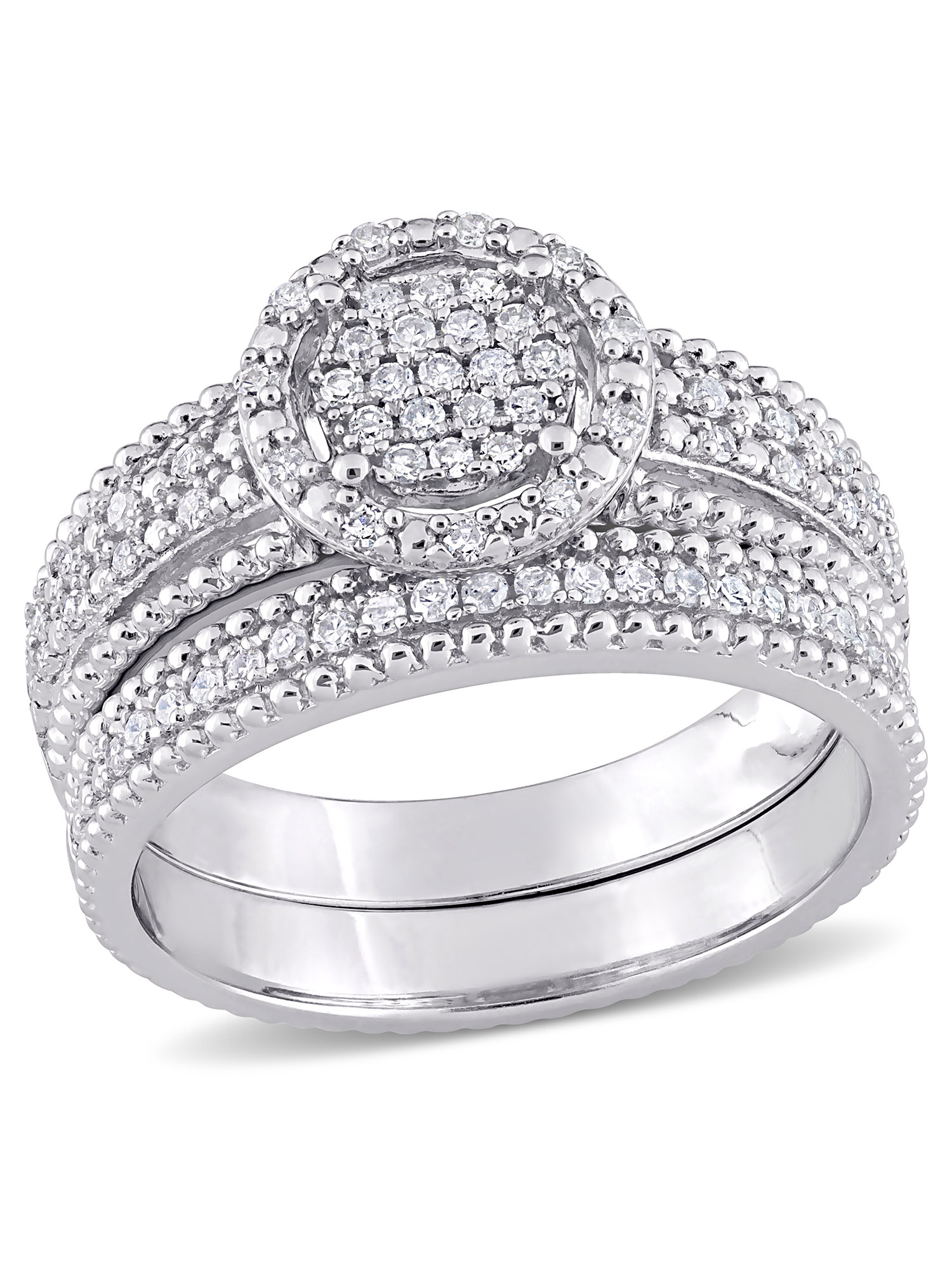 1/3 Carat T.W. Diamond Sterling Silver Circular Halo Bridal Set