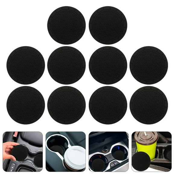 Milisten 10Pcs Car Cup Mat Black PVC Anti Slip Coaster for Auto Vehicle Cup Holder Protection