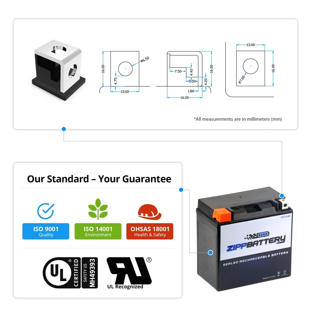Zipp Battery YTX14-BS (14-BS 12 Volt,12 Ah, 200 CCA) Motorcycle Battery for Honda 1100cc Vt1100c, C3, T Shadow (spirit, Aero, A. C. E. Tourer) 2007