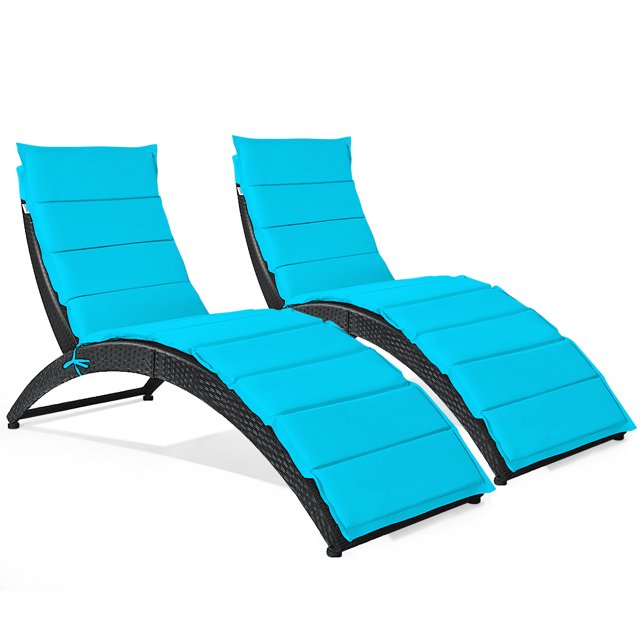 Topbuy Foldable Outdoor Patio Rattan Lounge Chair - Set of 1, Turquoise
