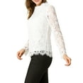 thumbnail image 5 of INSPIRE CHIC Women's Ruffle Round Neck Long Sleeves Mesh Lace Floral Blouse 3XL White, 5 of 8