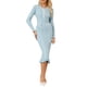 thumbnail image 1 of Vestido de suéter de manga larga para mujer INSPIRE CHIC con contraste, volantes, de punto acanalado, ajustado, para otoño e invierno, 2XL, azul claro, 1 of 5