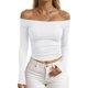 thumbnail image 1 of MHFRRA Camiseta Básica Elástica de Manga Larga con Hombros descubiertos y Cuello Redondo para Uso Informal y Diario. Blanco, 1 of 3
