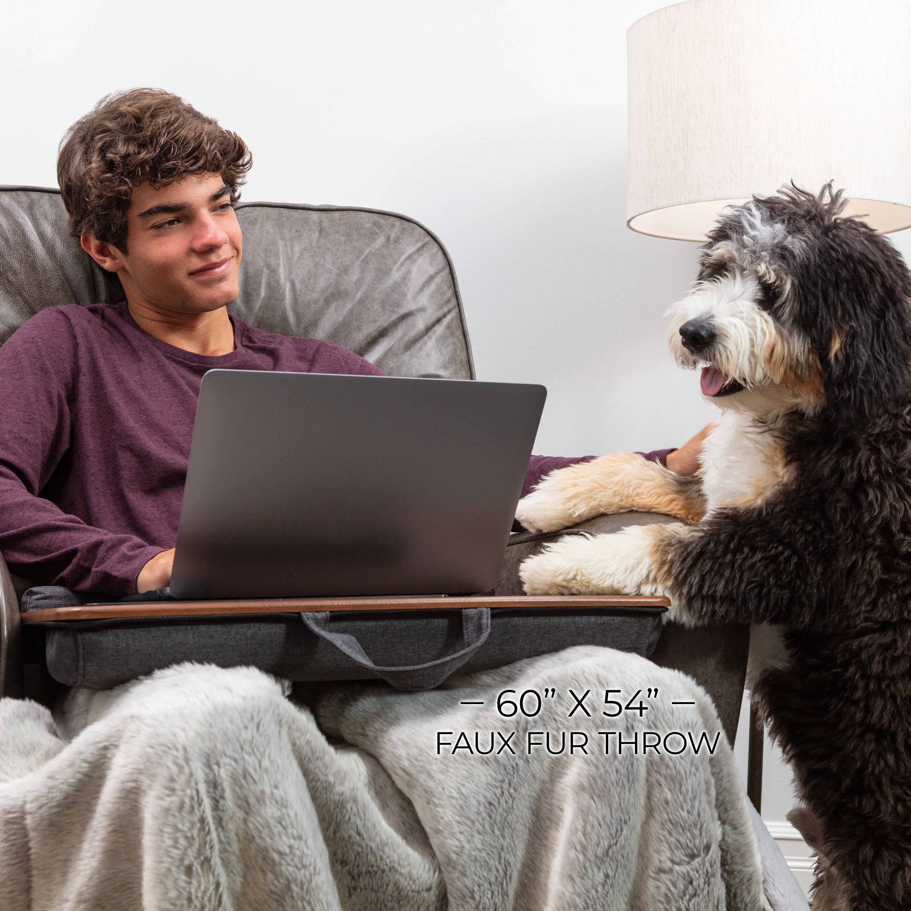 Husband Pillow - Bed Tray Desk, Adjustable Hard Wood PVC Desktop Lap Desk, Portable Laptop Table Stand Foldable Laptop Tray for Sofa Couch Floor (Large)