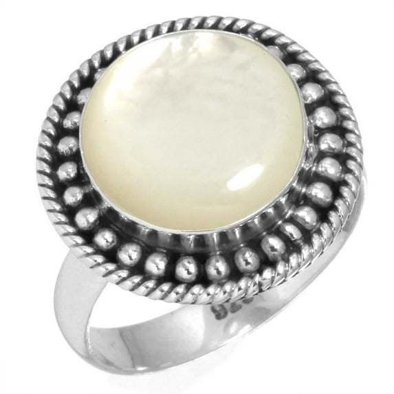 925 Sterling Silver Ring For Women White Natural Mother Of Pearl Gemstone Silver Ring April Birthstone Fashion Silver Ring Size 11.5 Valentine Day Gift For Girl Friend Gemstone 925 Silver Jewelry