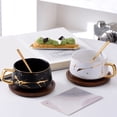 thumbnail image 4 of Elegant Gold Inlaid Ceramic Tea Cup With Wooden Saucer For Coffee Cappuccino And Stone Pattern Design, 4 of 9