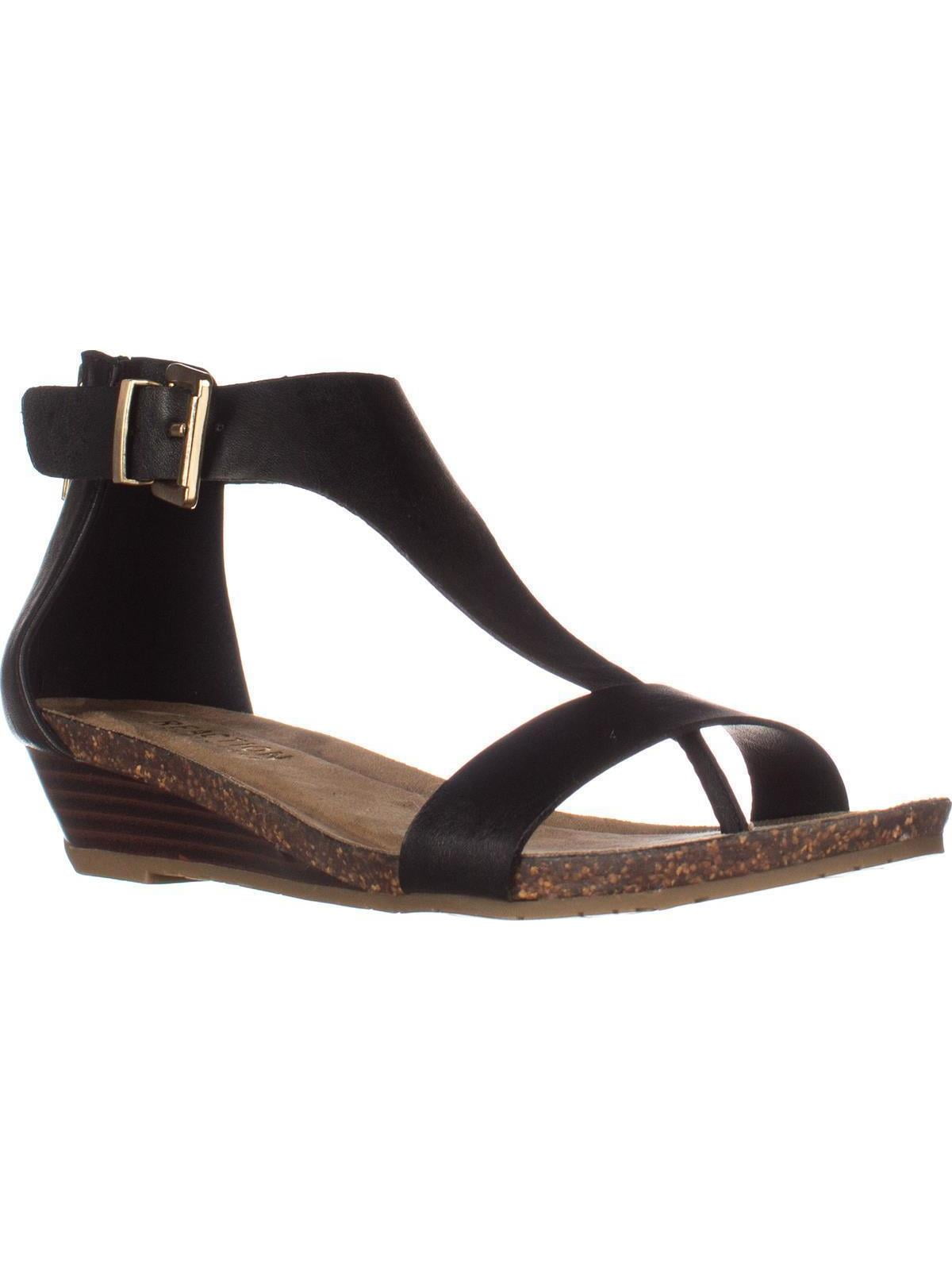 Womens Kenneth Cole REACTION Great Gal T-Strap Wedge Sandals, Black ...
