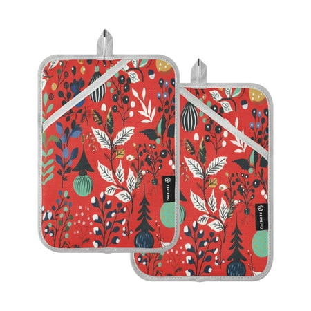 

Two Pieces Of Square Heat Insulation Pad Oven Mitts 7x9.8 Inch Oven Microwave Kitchen Cooking Baking Red Christmas Branches