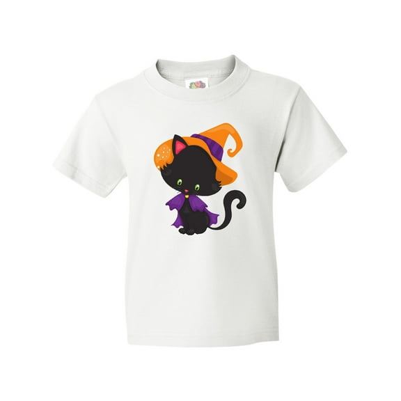 Inktastic Black Cat, Cat Wearing Witch Hat, Halloween Youth T-Shirt